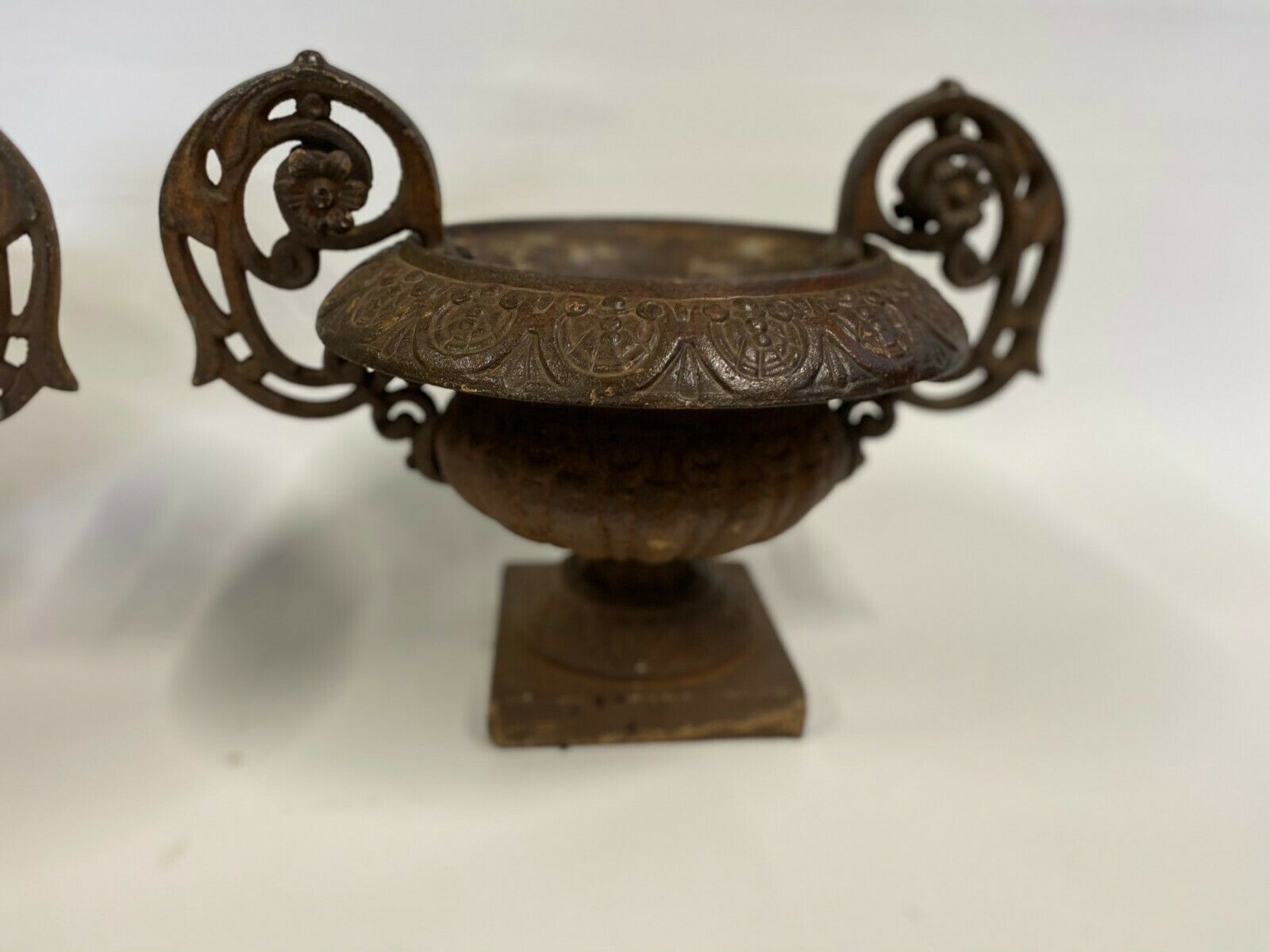 Antique Pair of Cast Iron Decorative Urns | Millgate Reclemation